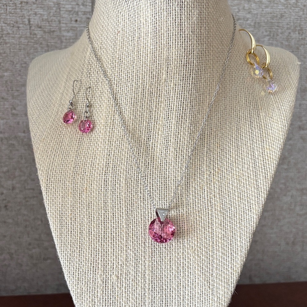 Elegant Sparkling Pink Swarovski Crystal Jewelry Set